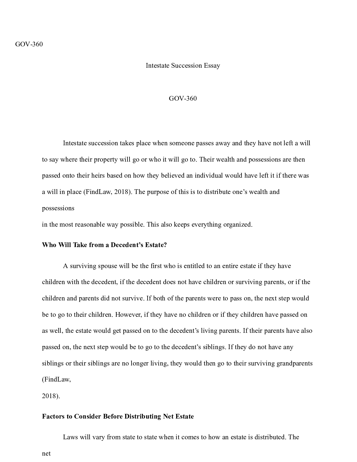 Preview image for Intestate Succession Essay.docx  GOV-360  Intestate Succession Essay  GOV-360  Intestate s